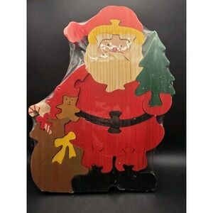 VTG Department 56 Wooden Santa Puzzle Folk Art Holiday